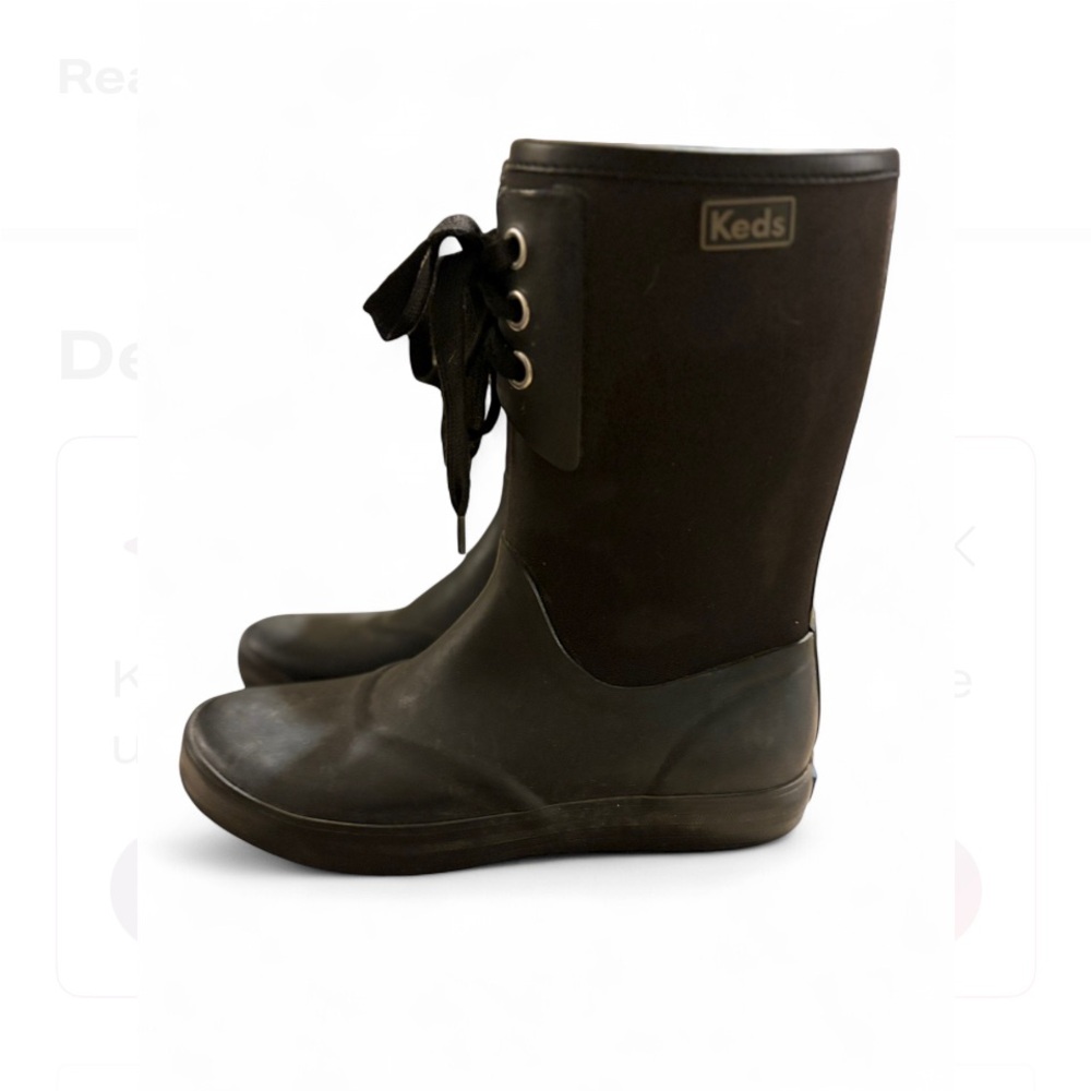 Keds Raindrop black women's rain boots.